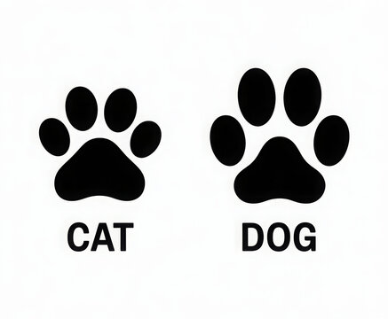 Cat and dog paw print icons simple black glyph vector illustration isolated on white background