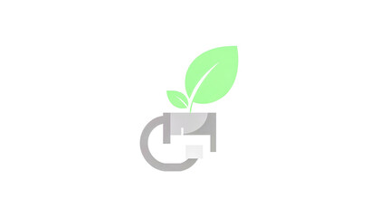 A minimalist logo depicting a green plant sprouting from a stylized grey pot, representing growth, nature, and new beginnings on a clean white background.