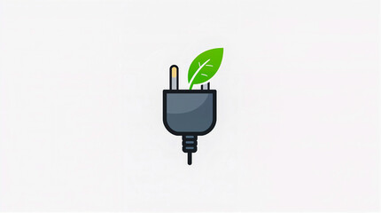 A stylized electrical plug sprouts a green leaf, symbolizing eco-friendly energy, sustainability, and green technology. The clean, simple design is perfect for concept graphics.