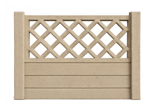 Concrete fence panel with trellis pattern, precast garden barrier providing privacy and outdoor boundary