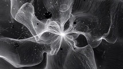 Elegant Pattern Featuring Luminous Accent Points and Smooth Streaks in Gray Tones with Circular Mesh