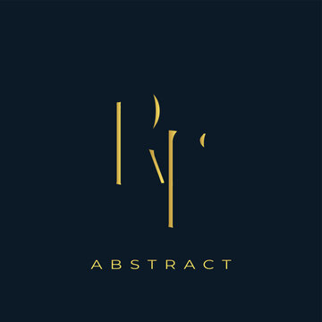 RF Abstract Golden Logo Design. Abstract Golden Symbol Composition on a Dark Navy Blue Background