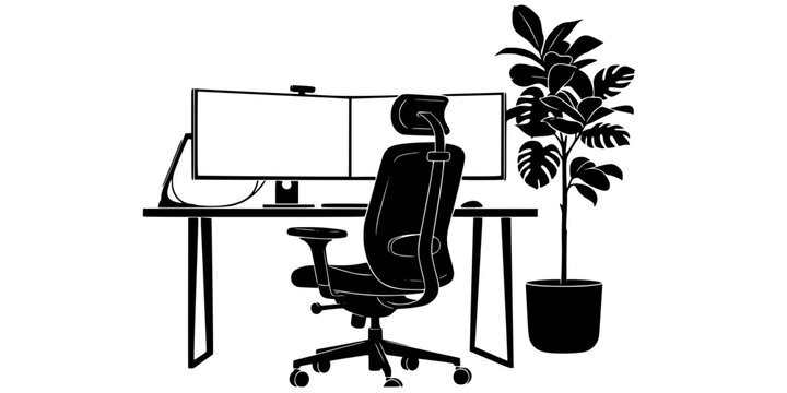 Home Office Workspace Biophilic Design Silhouette Vector