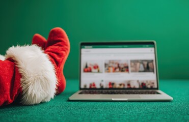 Relaxed Santa legs by laptop browsing Christmas gifts online