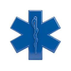 Fototapeta premium Blue Star of Life Medical Symbol on Black Background Keywords: Star of Life, medical symbol, emergency medical services, EMS, healthcare, rescue, ambulance