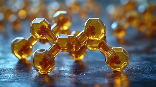 Video A collection of honeycombs arranged on a table, ideal for food styling or decorative purposes