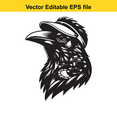 Naklejka premium Black raven head wearing cap with casino chip detail