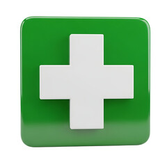 Obraz premium White First Aid Cross Symbol on a Green Rounded Square Background medical health