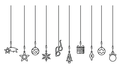 Christmas Tree Decorations vector illustration with eyeglasses and Christmas Star, Snowflake, Present, Christmas Tree and Snowman