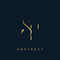 SP Abstract Golden Logo Design. Abstract Golden Symbol Composition on a Dark Navy Blue Background