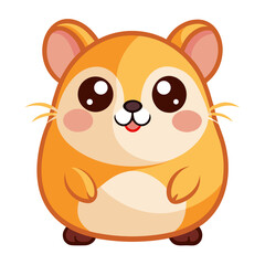 Fototapeta premium Cute cartoon hamster isolated on white background, round body, big eyes, pink cheeks, tiny paws, animal illustration isolated on white background, Vector, illustration