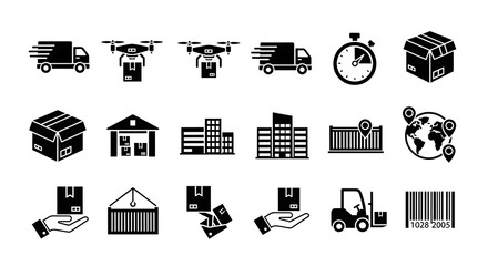 Comprehensive Logistics and Delivery Service Icon Set for Modern Shipping and Supply Chain Management Solutions