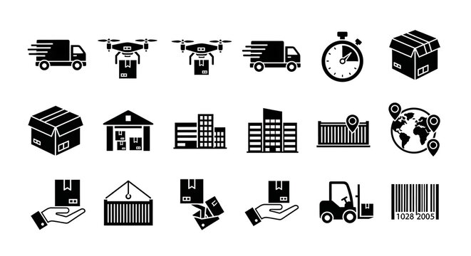 Comprehensive Logistics and Delivery Service Icon Set for Modern Shipping and Supply Chain Management Solutions