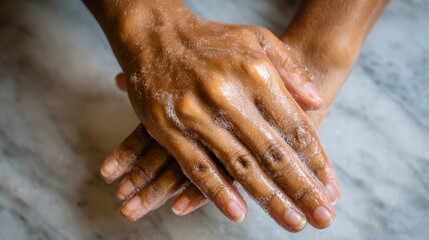 Hands sanitizing in a bright clean scene highlighting modern minimal hygiene concept.