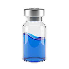Glass Vial with Silver Cap Containing Blue Liquid and Wavy Surface medicine vial pharmaceutical vial