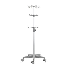 Medical IV Stand with Multiple Hooks and Wheels on a White Background IV stand intravenous