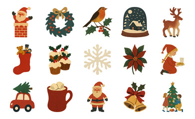 Fototapeta premium PNG Festive holiday icons collection, element set on transparent background