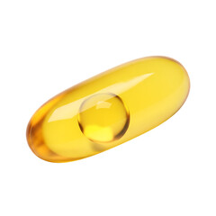 Single Yellow Gel Capsule with Internal Droplet on Black Background pill medication