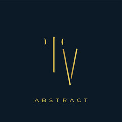 TV Abstract Golden Logo Design. Abstract Golden Symbol Composition on a Dark Navy Blue Background