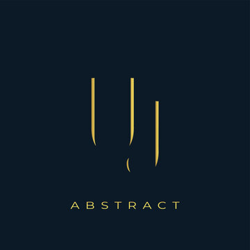 UJ Abstract Golden Logo Design. Abstract Golden Symbol Composition on a Dark Navy Blue Background