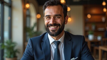 Fototapeta premium Success businessman smiling in office. Arabic style. Muslim businessman. 