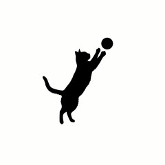 Jumping cat playing with ball, playful pet silhouette in motion, joyful