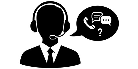 Headset Live Agent Communication Silhouette Vector Icon