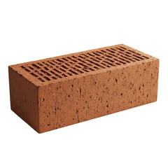Red clay brick with textured surface on transparent background