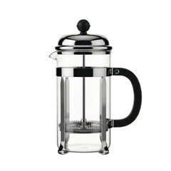 Obraz premium Stainless steel french press coffee maker with black handle