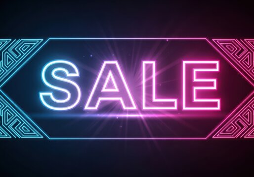 Futuristic neon sale text with geometric border