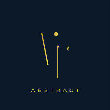 VF Abstract Golden Logo Design. Abstract Golden Symbol Composition on a Dark Navy Blue Background