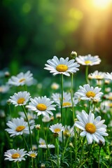 Fototapeta premium Bright daisies blooming in a sunlit garden during springtime