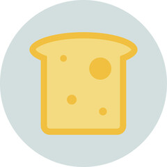 Simple Icon of a Slice of Yellow Toast with a Light Gray Circular Background on a Transparent Layer Representing Breakfast Food or Baking Concept
