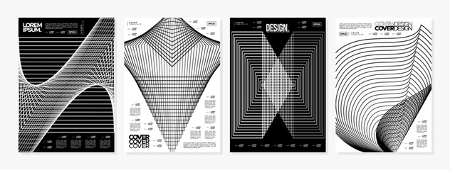 Black and white geometric abstract stripe line shape cover set