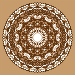 An openwork mandala with a free-form circular pattern. Brown and white palette. Vector illustration
