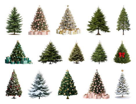 PNG Festive evergreen Christmas trees collection, element set on transparent background
