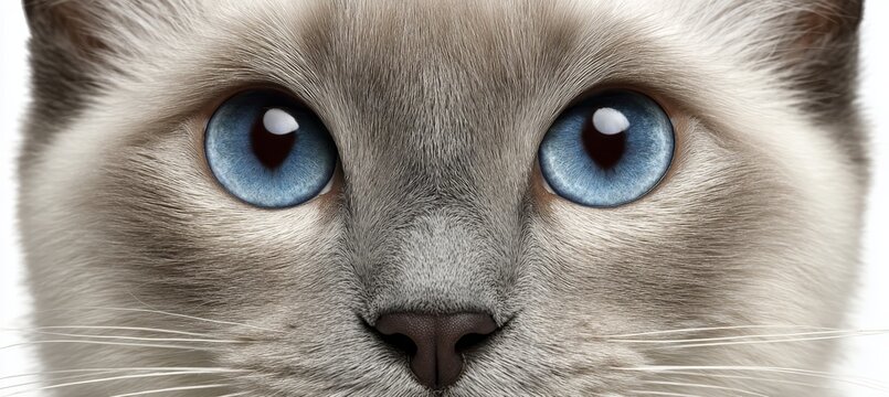 Charming Himalayan Cat Close Up with Captivating Gaze and Graceful Mannerisms on White Background - Powered by Adobe