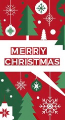 Naklejka premium Festive season celebration background with decorative green trees and white snowflakes over a red background. It is for merry christmas greetings and holiday season celebrations