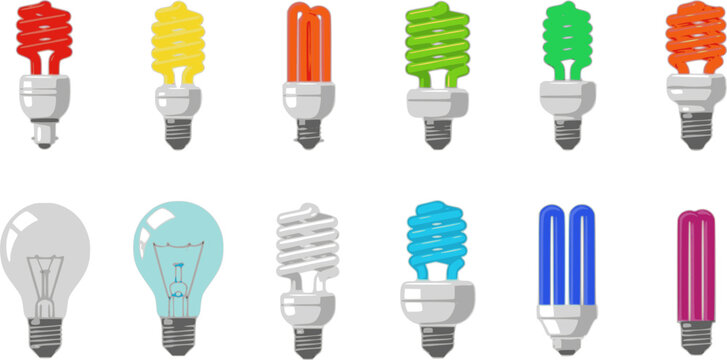 Halogen bulb color vector set icon. Illustration of isolated color icon halogen of light lamp. Isolated set electric and fluorescent bulb.
