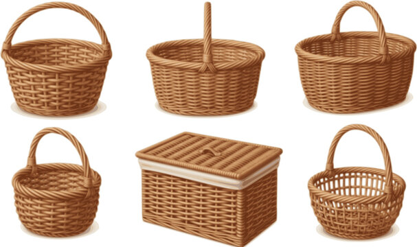 Wicker basket vector realistic set icon. Vector illustration basketry on white background. Isolated realistic set icon wicker basket .
