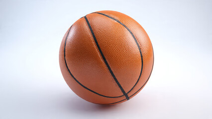 Obraz premium A classic orange basketball, featuring its iconic black seams and pebbled texture, is prominently displayed on a clean white background.