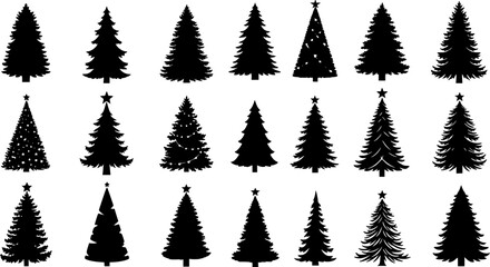 Fototapeta premium various christmas tree silhouette 