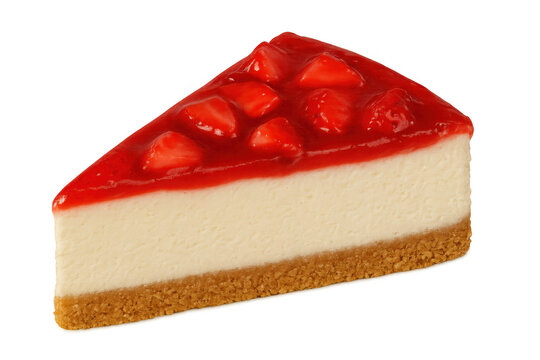 Strawberry cheesecake slice with creamy filling and biscuit crust on transparent background, indulging in sweet dessert - Powered by Adobe