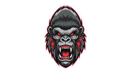 Aggressive Gorilla Head with Lightning Bolt and Red Eyes Isolated on White Background