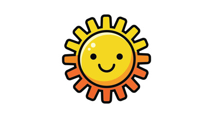 Cheerful and bright cartoon sun icon featuring a unique gear-shaped outline, radiating warmth, energy, and happiness, ideal for creative and positive design themes