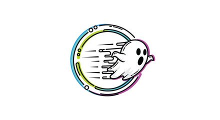 Ghost Icon with Speed Lines and Circle Frame - Symbol of Spookiness, Motion, and Digital Presence