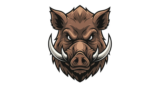Illustration of a fierce, detailed boar head with sharp tusks, perfect for various designs