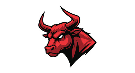 Aggressive red bull head mascot with sharp horns, a powerful symbol of strength and determination for a sports team logo
