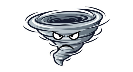 Angry tornado mascot cartoon character with a fierce expression. A swirling vortex storm symbol for a sports team or brand identity