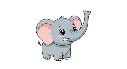 Adorable cartoon illustration of a friendly baby elephant with its trunk raised up in joy